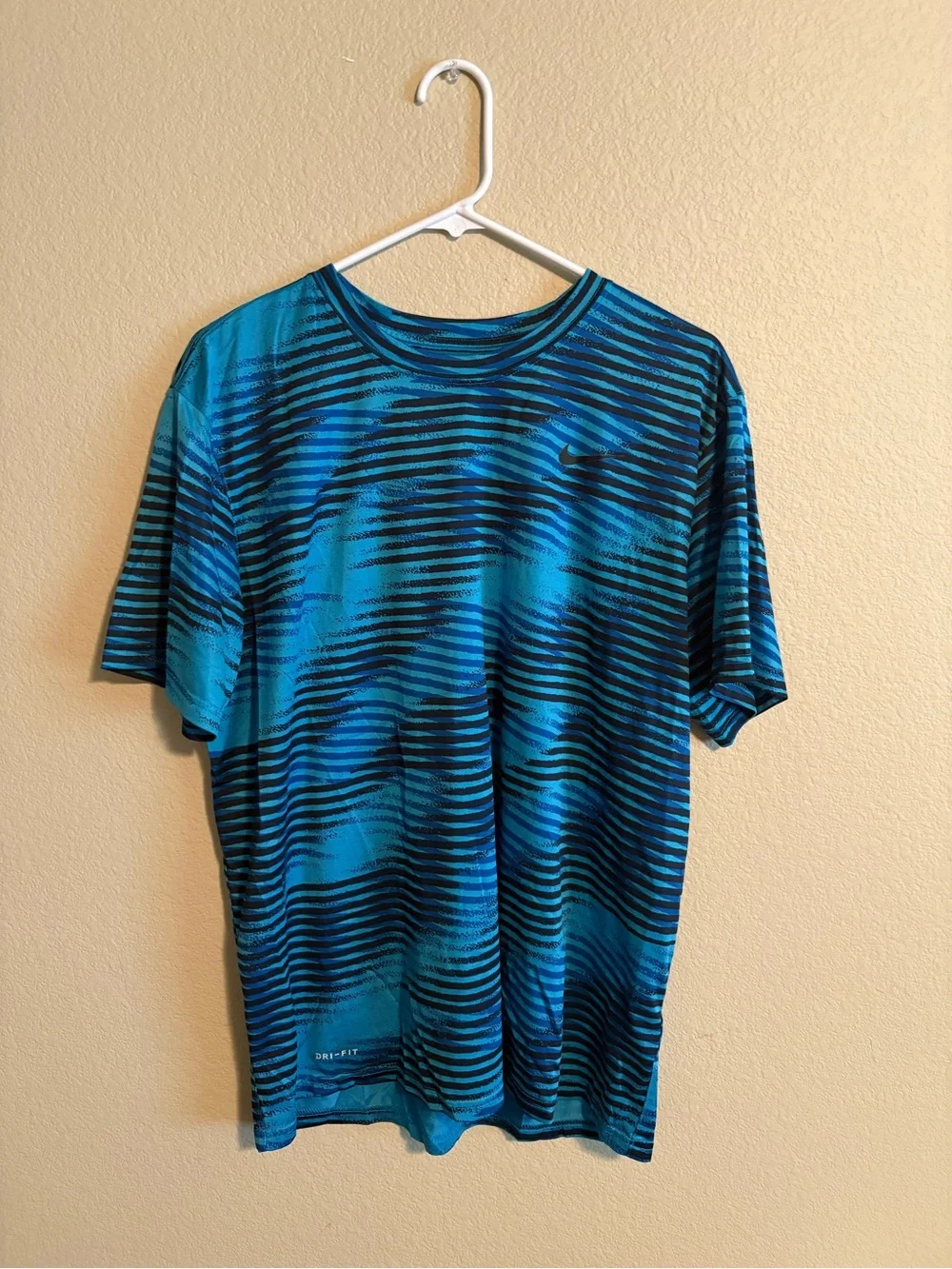 Nike Blue and Black Striped Performance Tee